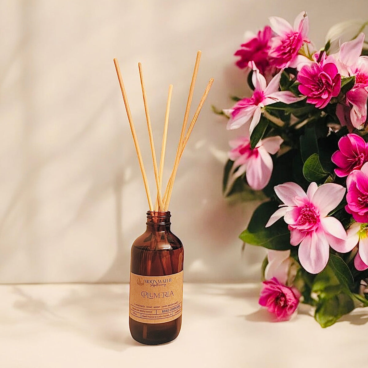 Plumeria - REED DIFFUSER, Tropical Floral Home Fragrance -- by Moon Water Apothecary!