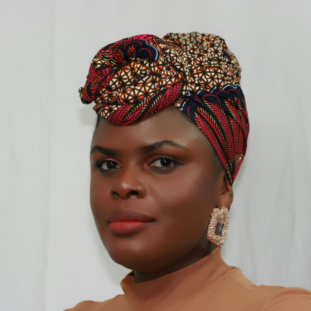 Kente African Head Wraps (Brown & Red)