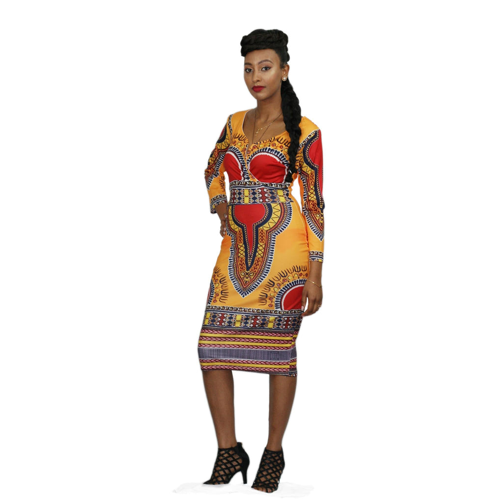 African Print Dashiki Midi Dress