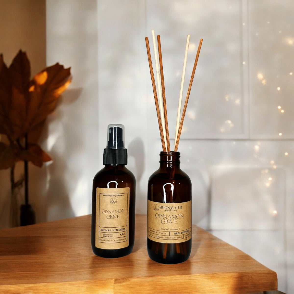 Cinnamon + Clove - ROOM SPRAY & REED DIFFUSER, Warm Spiced Home Fragrance -- by Moon Water Apothecary